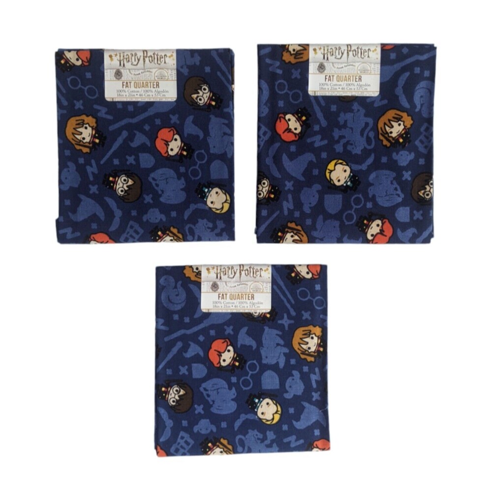 Harry Potter 3 Cotton Fabric Fat Quarters Kawaii Navy Blue Precut Quilt New Lot